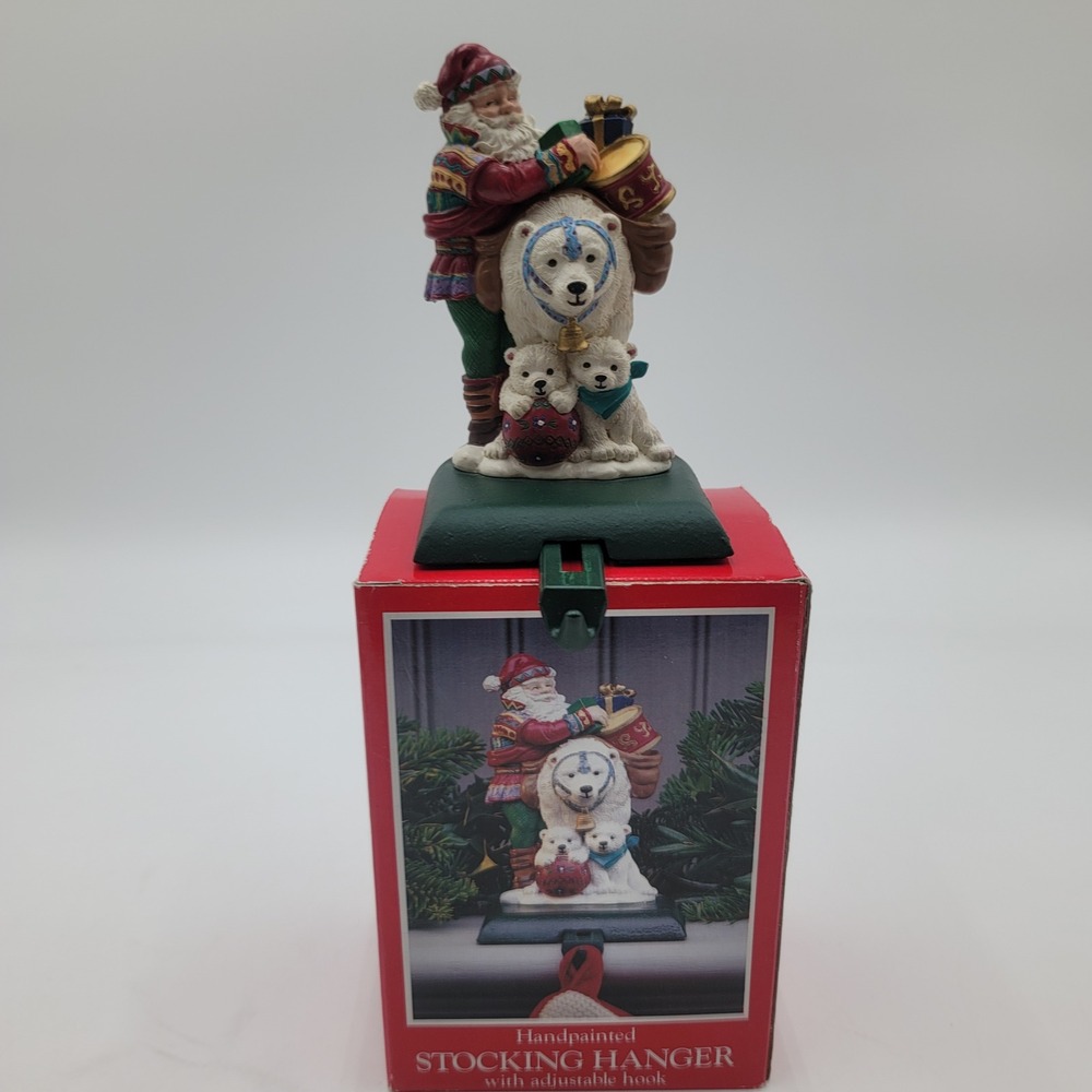 VTG Potpourri‎ Designs 1994 Santa with Polar Bears Stocking Hanger Handpainted